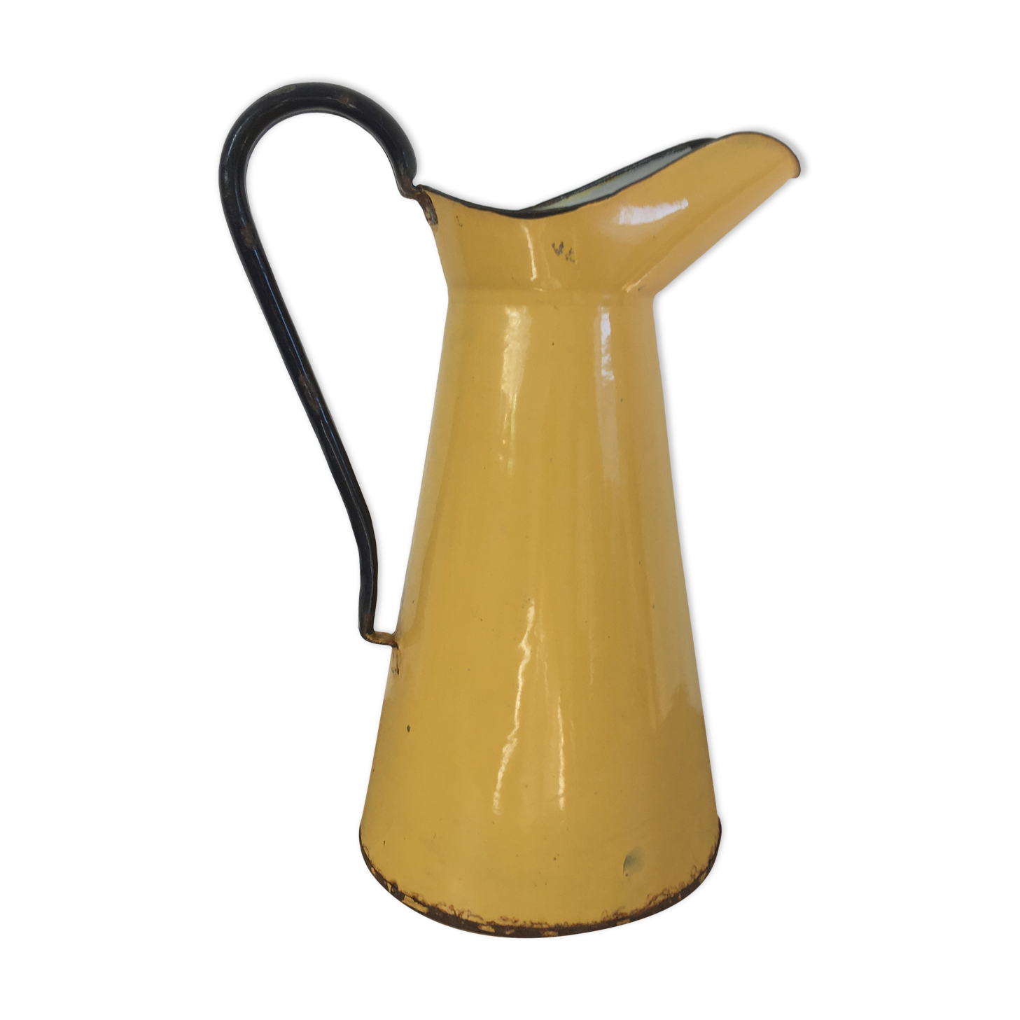 Mustard yellow enamelled sheet metal pitcher
