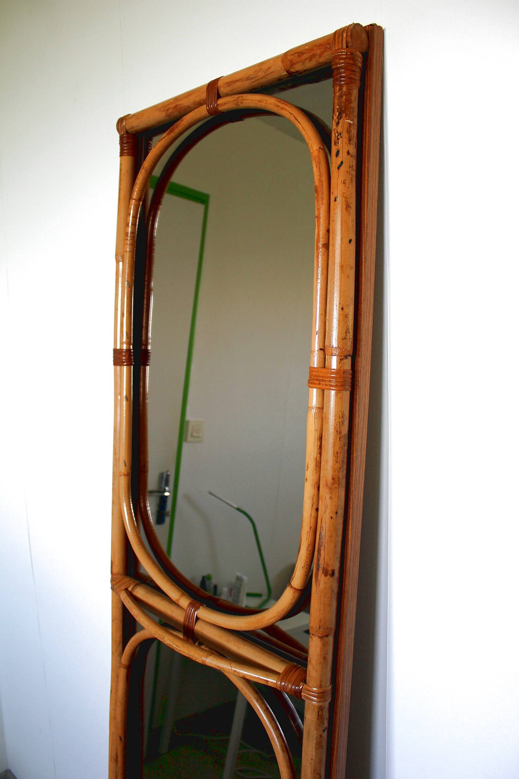 Pair of large vintage rattan mirrors from the 70s