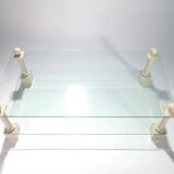 Table basse en travertin et verre signée Philippe Barbier années 70