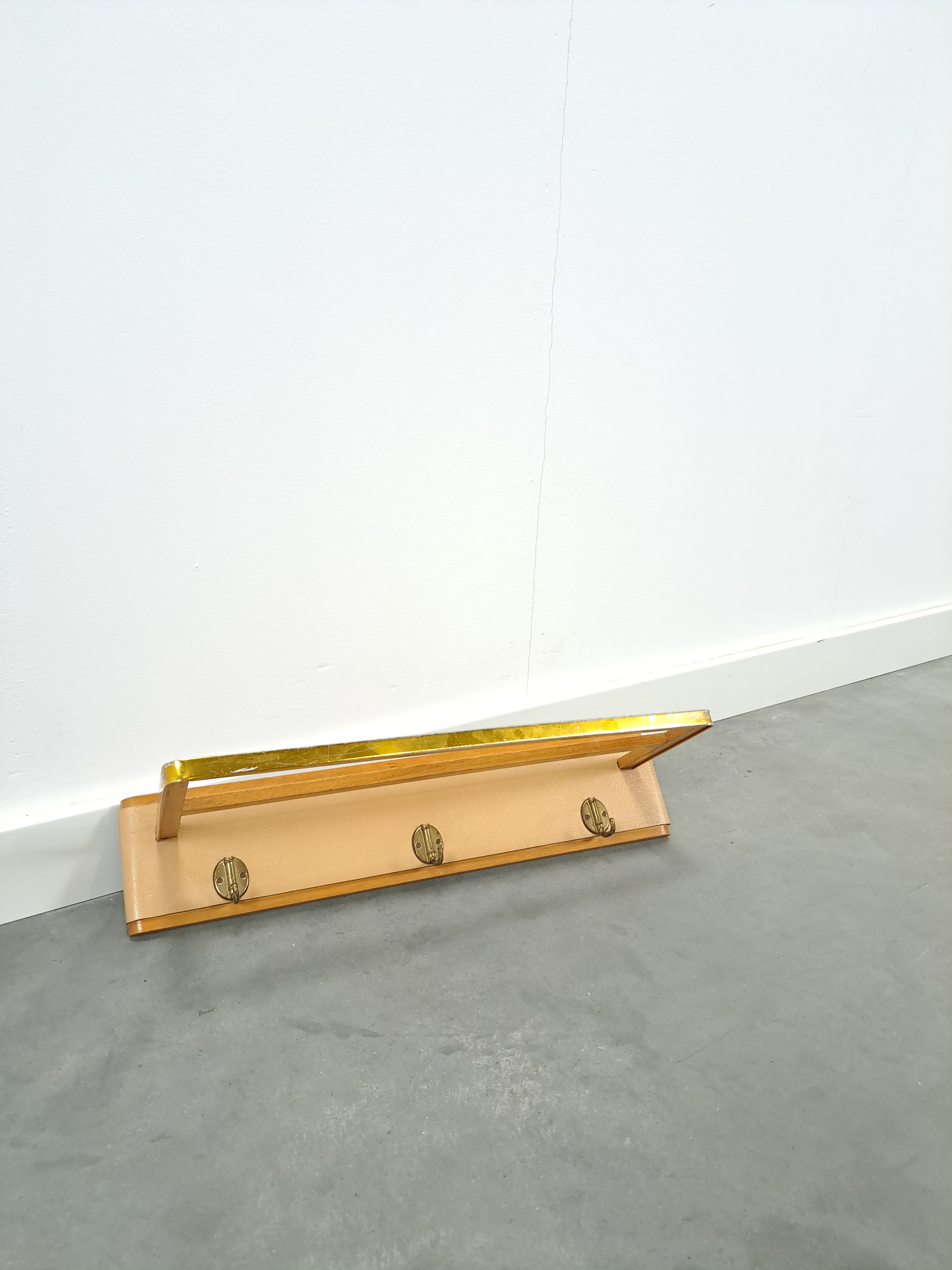 Wall coat rack with brass and leather vintage
