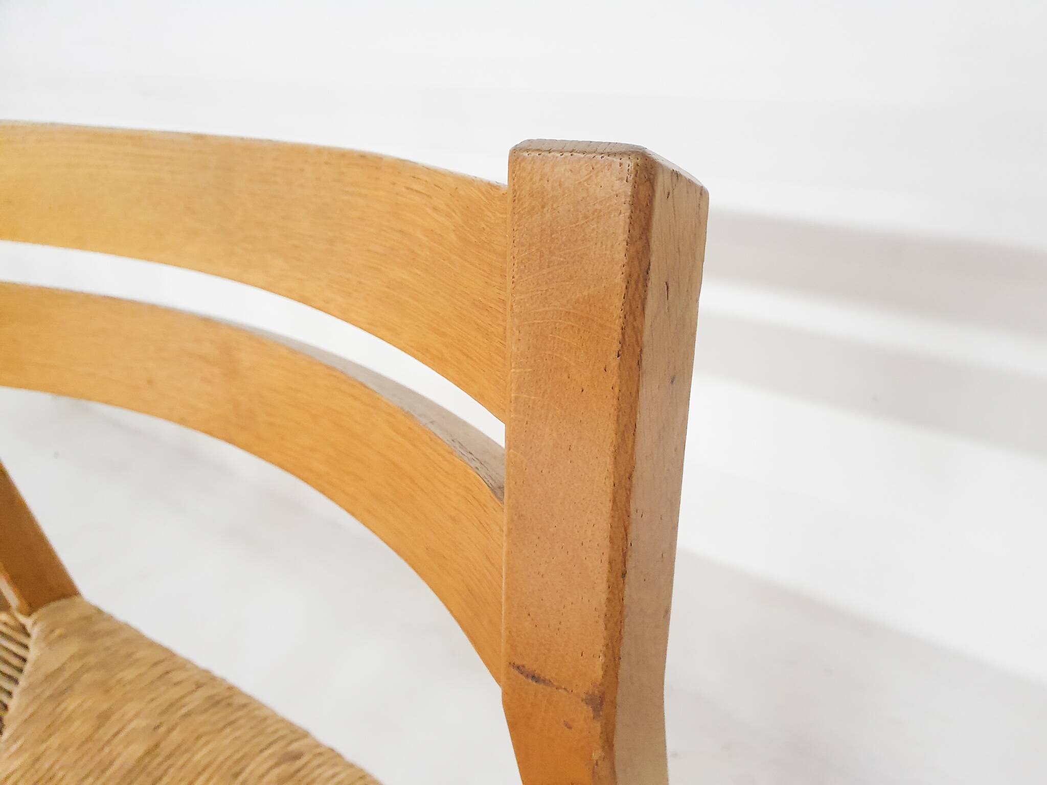 Set of four oak and sisal dining chairs model 401 by JL Moller, Denmark 1970's