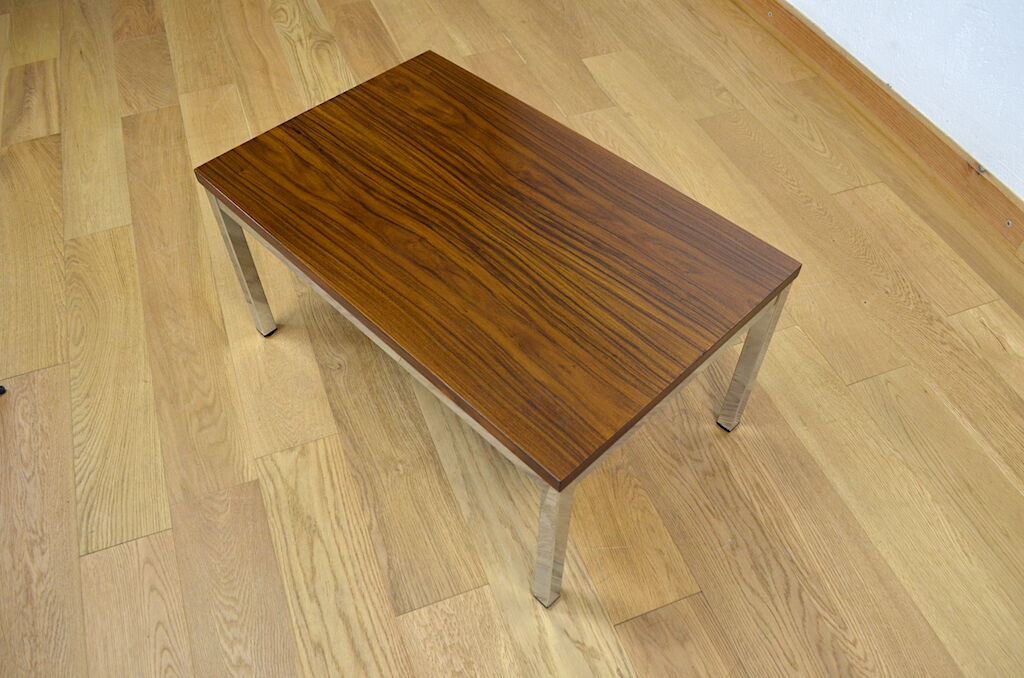 Table basse vintage bois & chrome 1970