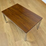 Table basse vintage bois & chrome 1970