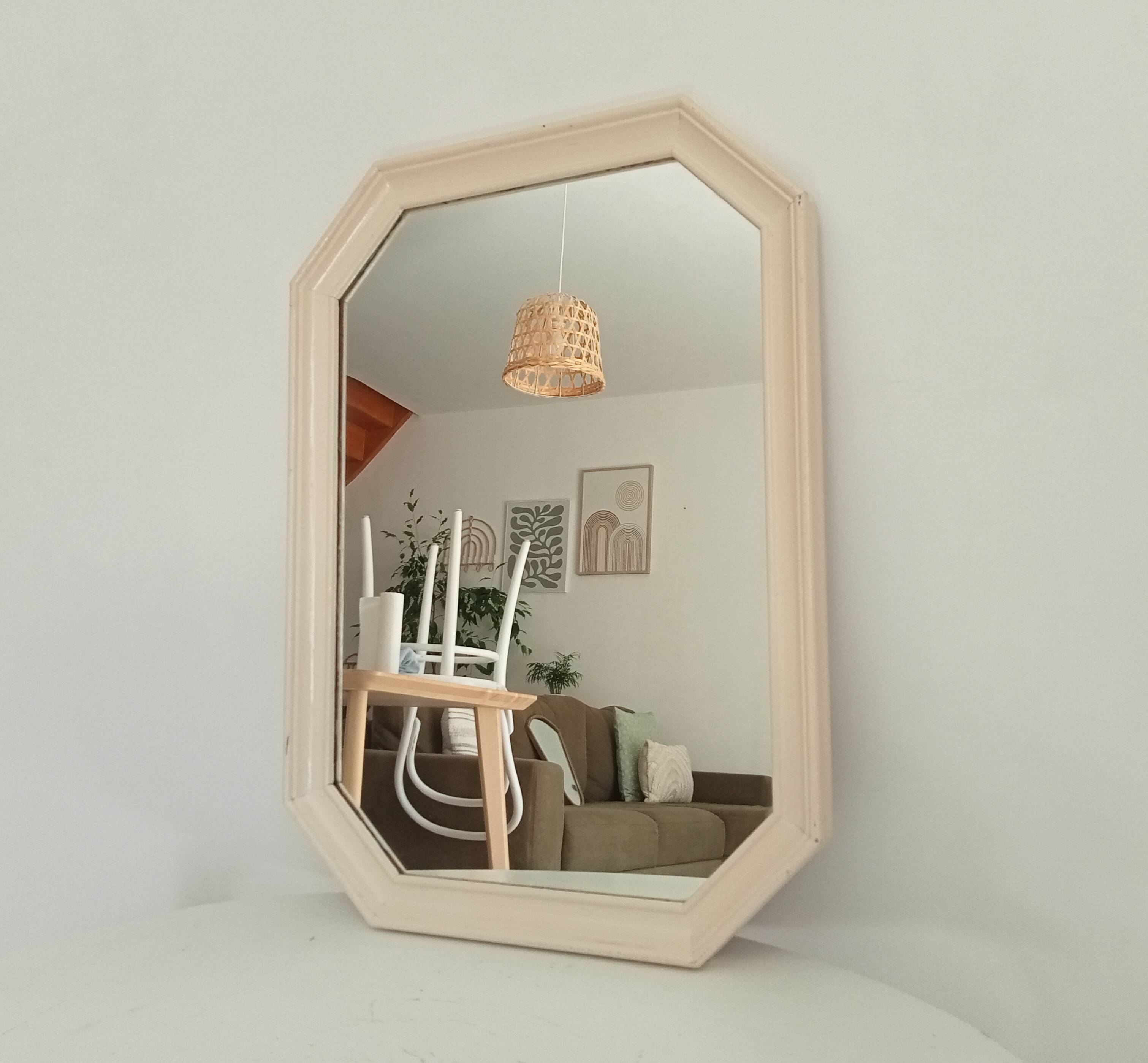 Vintage octagonal white lacquered mirror