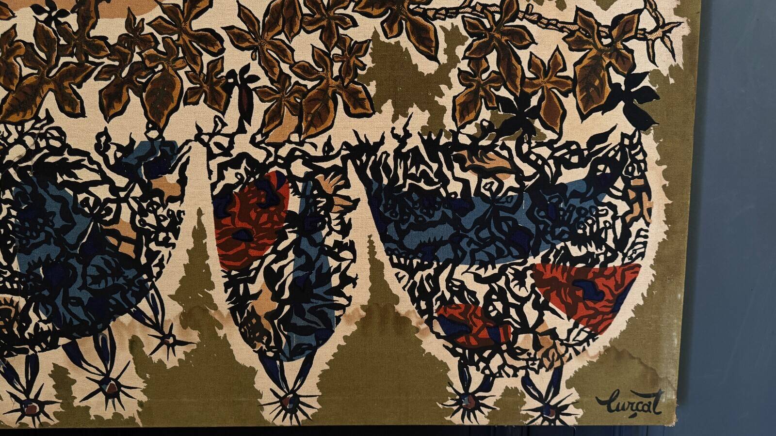 Tapestry panel on cotton by Lurçat, 1960, aquarium decoration