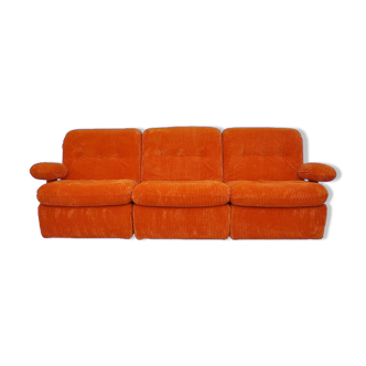 Canapé modulaire en velours côtelé orange années 1970