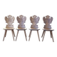 Set of 4 carved wooden stepladder chairs, pharmacy, brutalist, mountain style