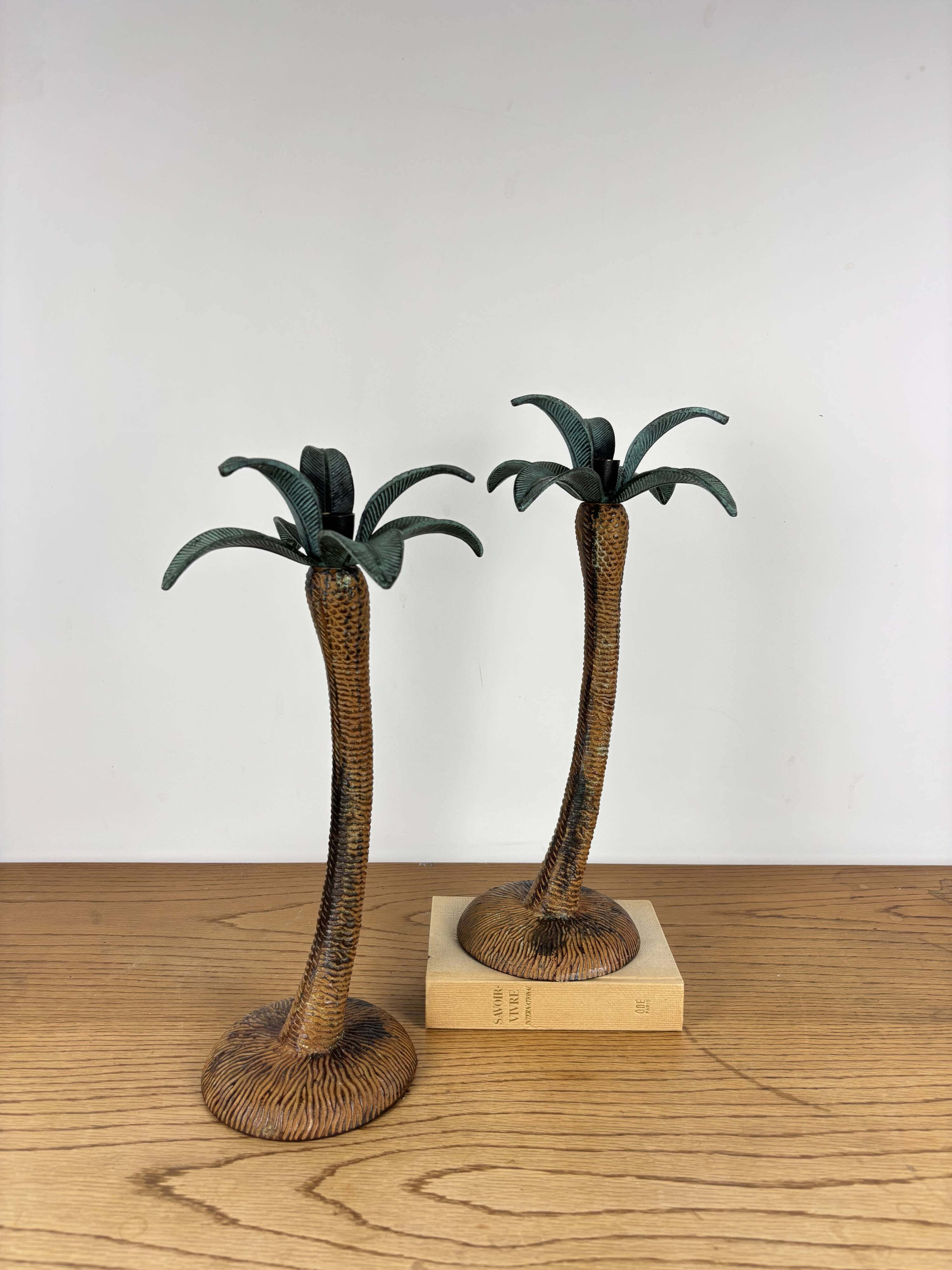 Pair of palm tree candlesticks