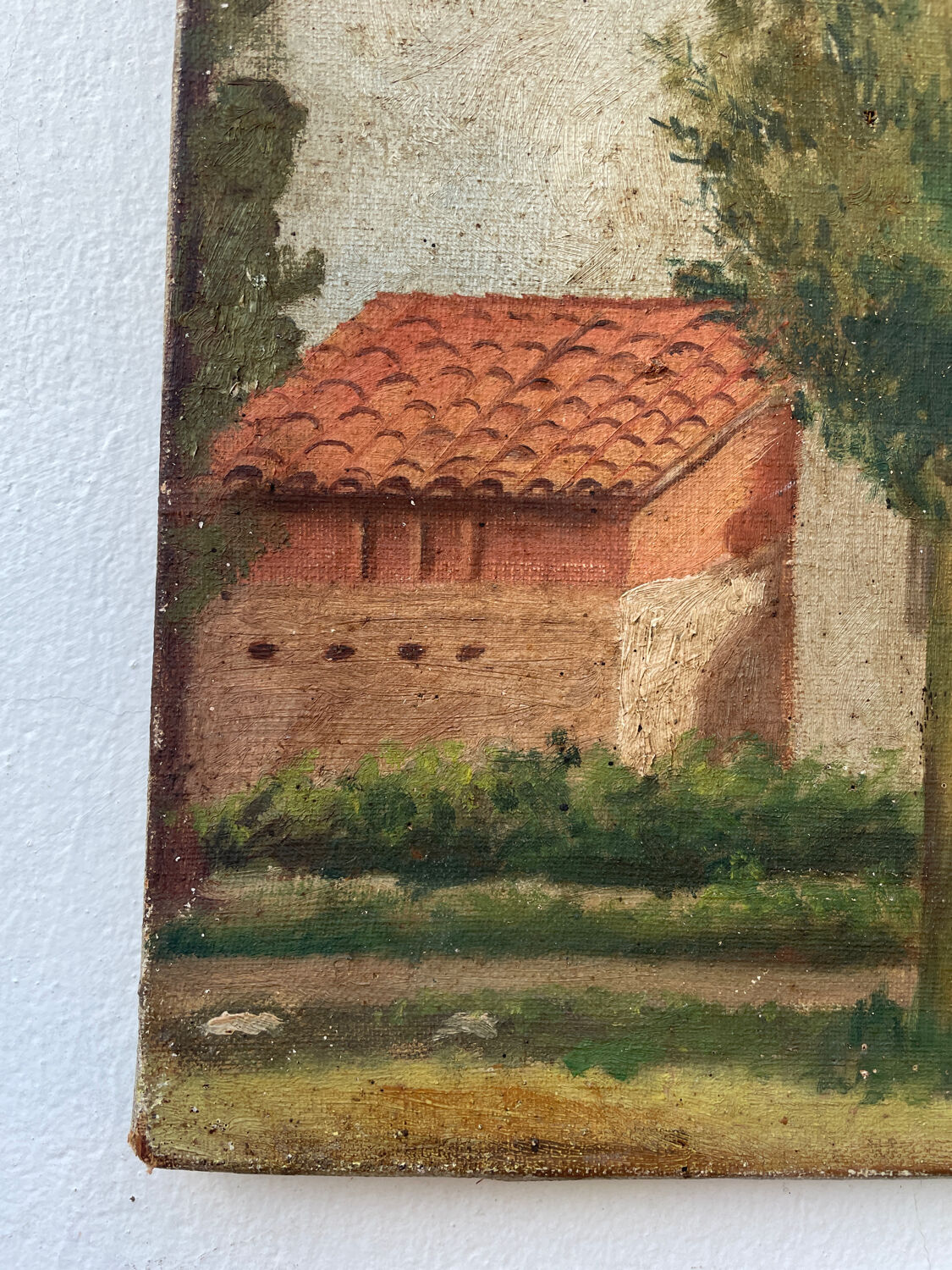 Painting of a countryside landscape in oil on canvas.