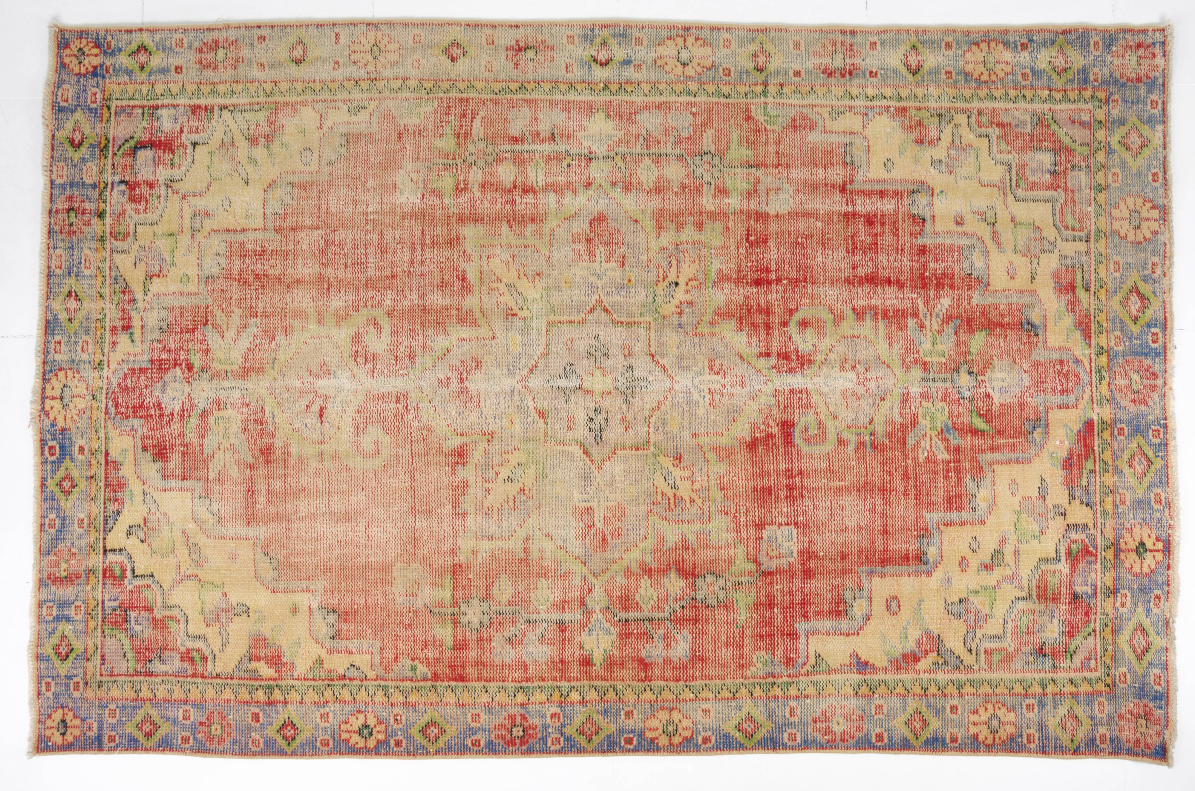Red Oushak Vintage Carpet