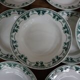 11 white and green earthenware soup plates from Saint Amand Terre de Fer