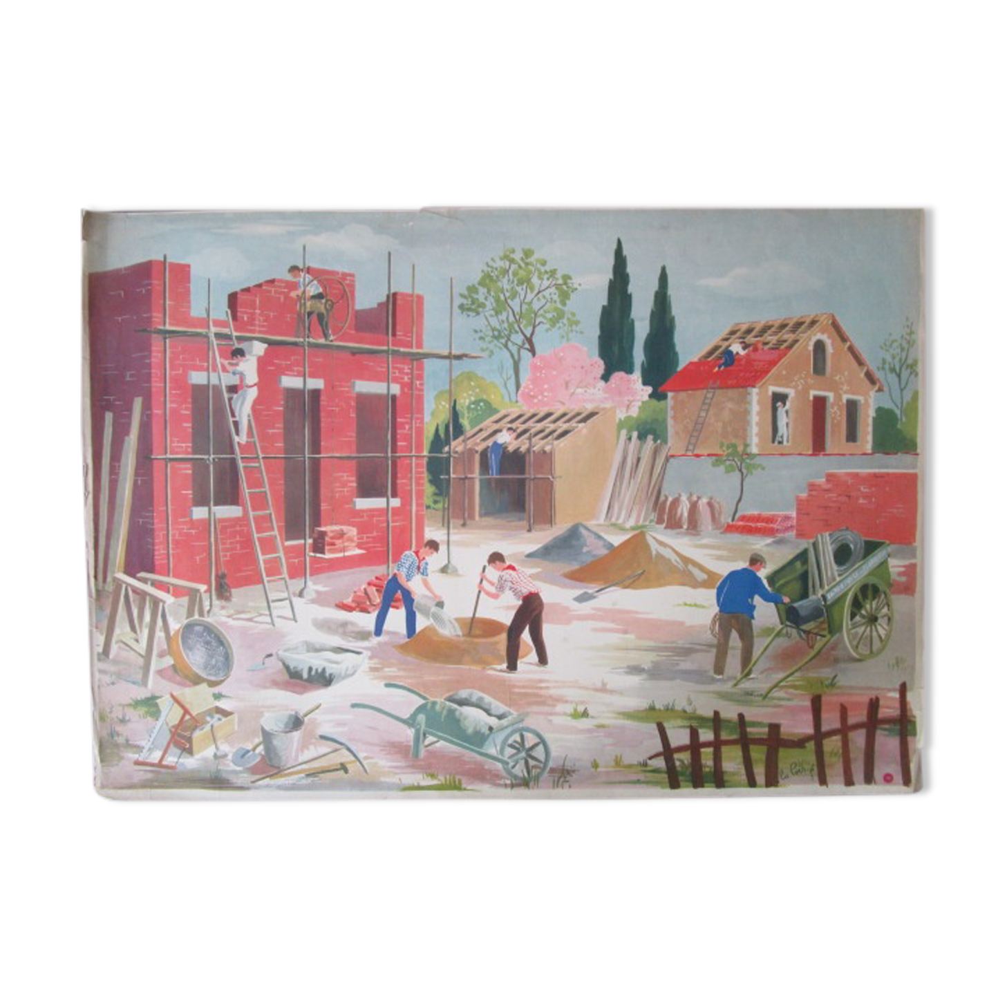 Old school pedagogical poster-the construction site