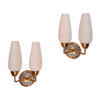 Pair of wall light in golden brass