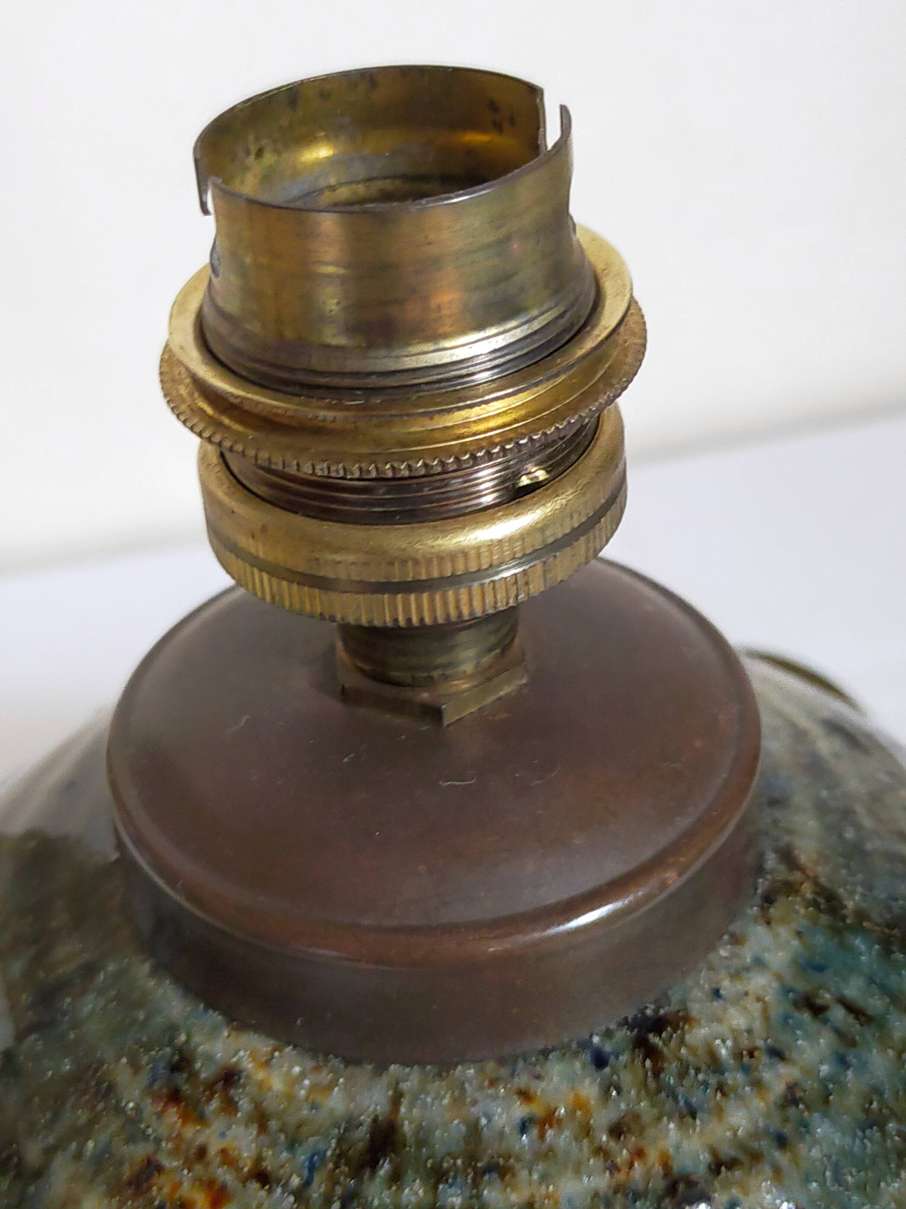 Lampe d'appoint vintage en grès émaillé, abat-jour herbier