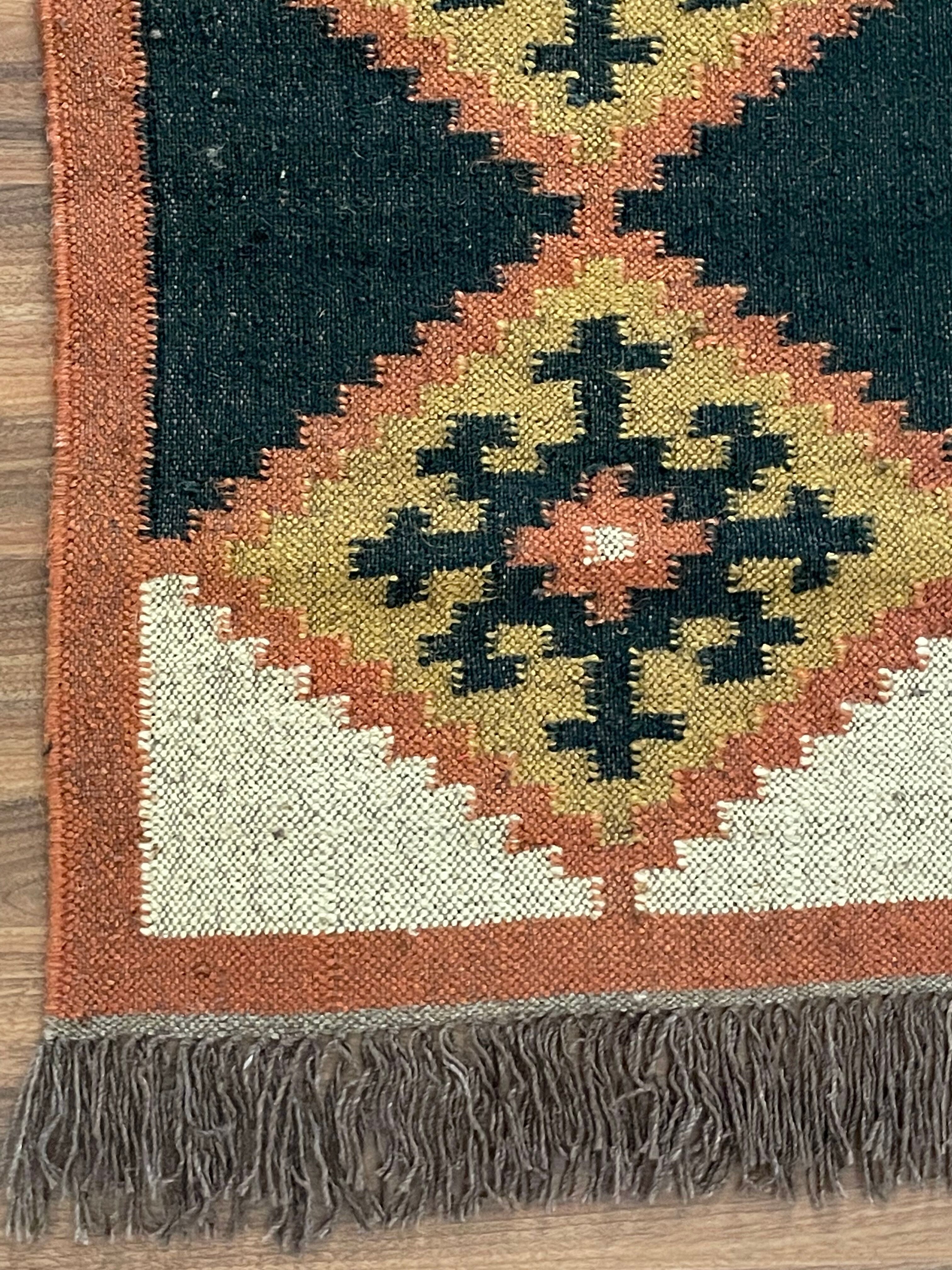 Jute and wool handwoven kilim