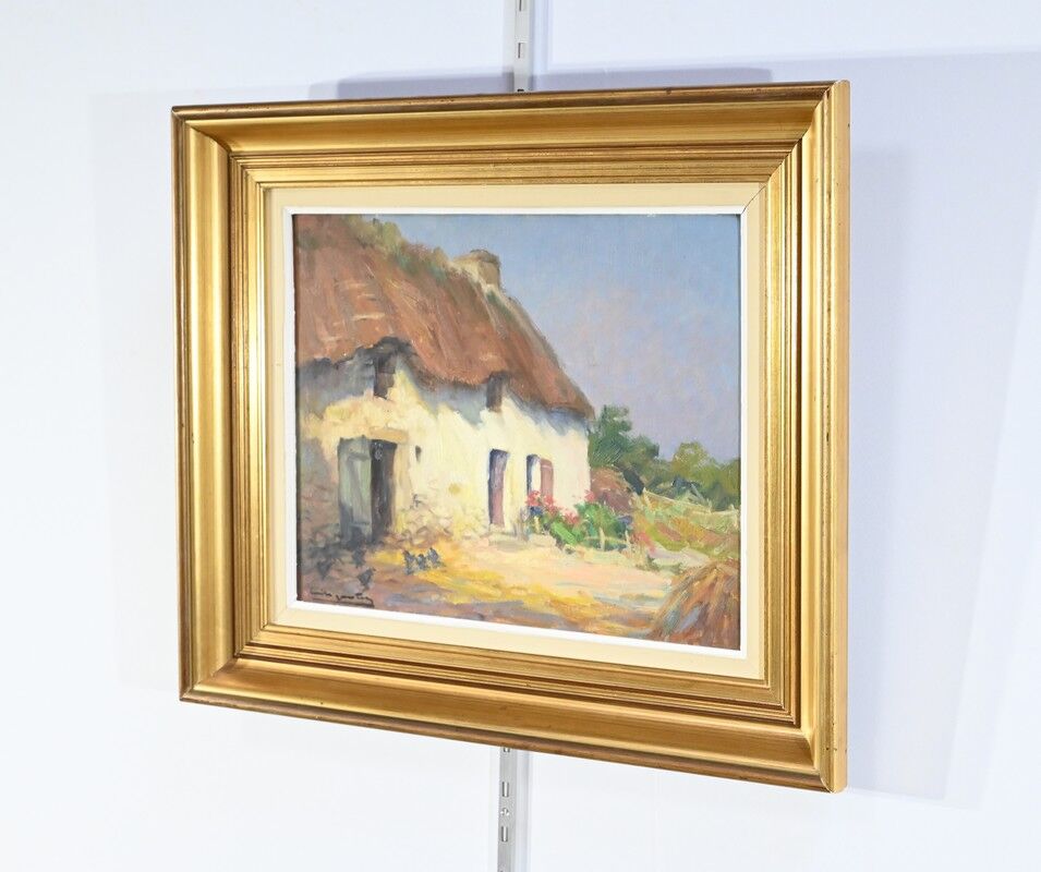 Oil on Wood "Maison en Brière", signed E.gautier – 1955