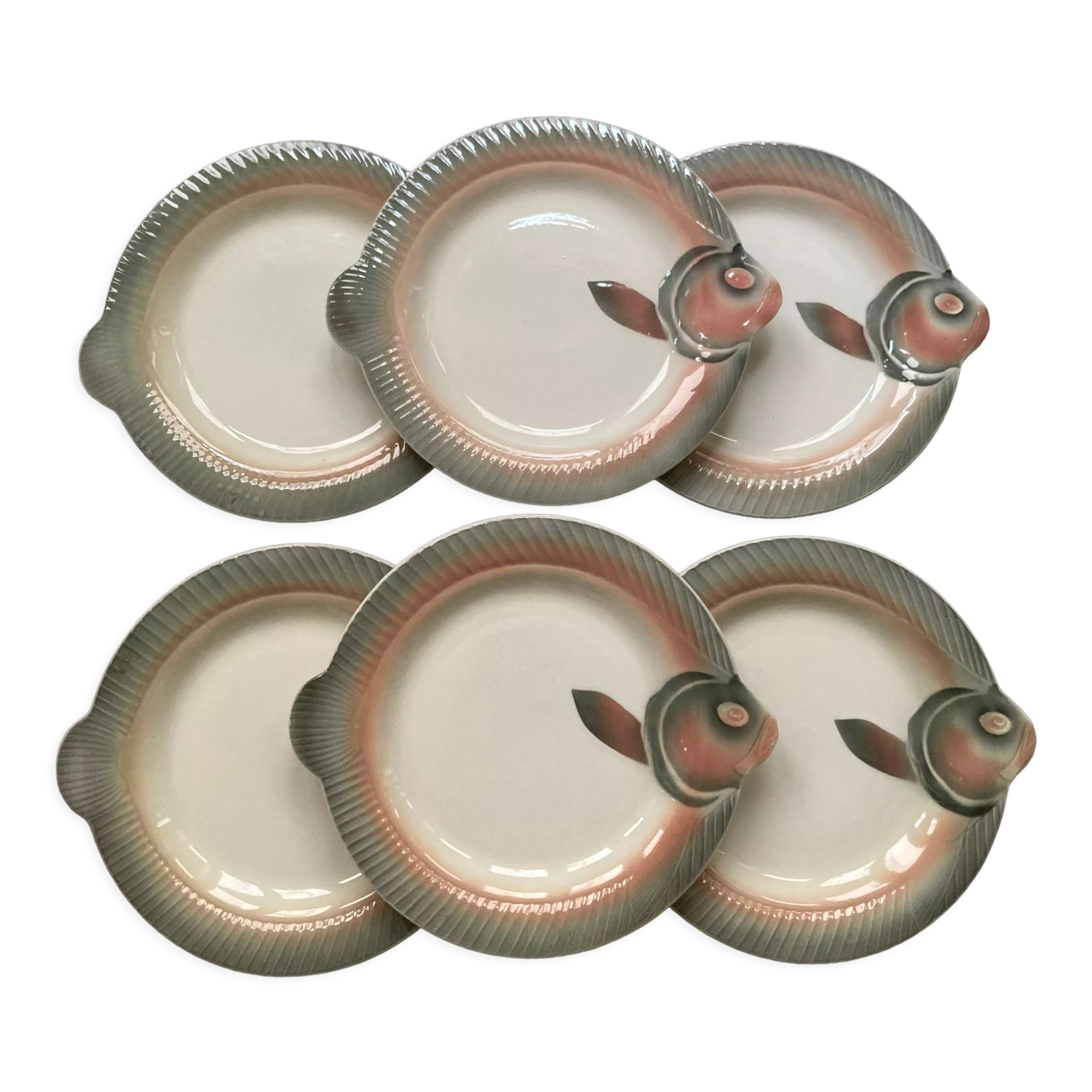 Set of 6 Digoin Sarreguemines fish plates