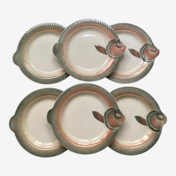 Set of 6 Digoin Sarreguemines fish plates