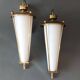 Pair of lantern sconces in gilded brass and opaline 1960.