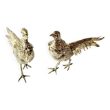 Pair of decorative silver metal pheasants