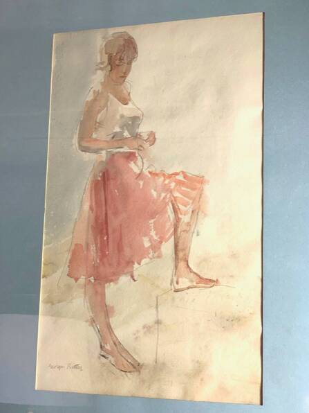 Elegant watercolor on paper depicting a young woman, signed George Bulter