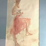 Elegant watercolor on paper depicting a young woman, signed George Bulter