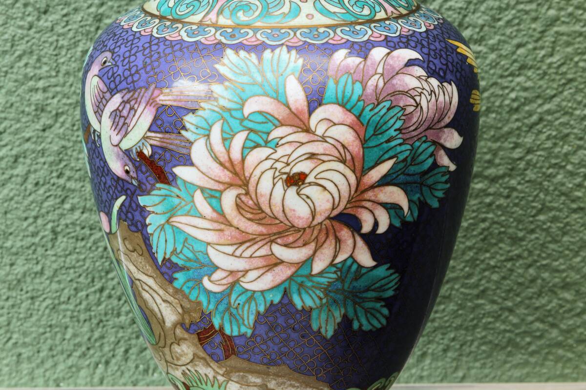 Vase in cloisonné enamel, China, peonies, birds
