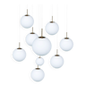 Lustre suspensions cascade par GLASHÜTTE LIMBURG, 9 boules verre dépoli blanc, ca 1970