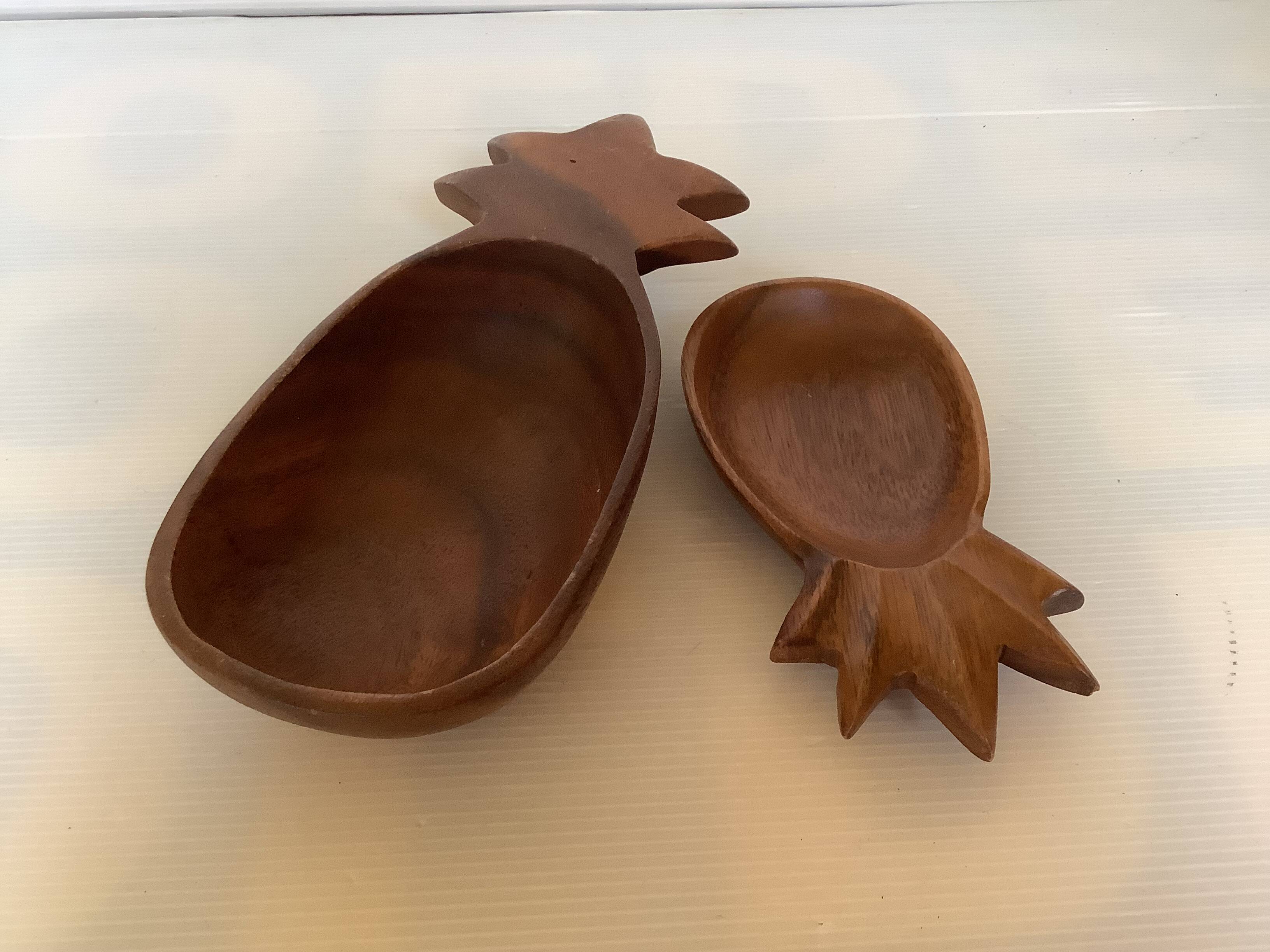 Pair of wooden pineapple trinket trays
