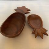 Pair of wooden pineapple trinket trays