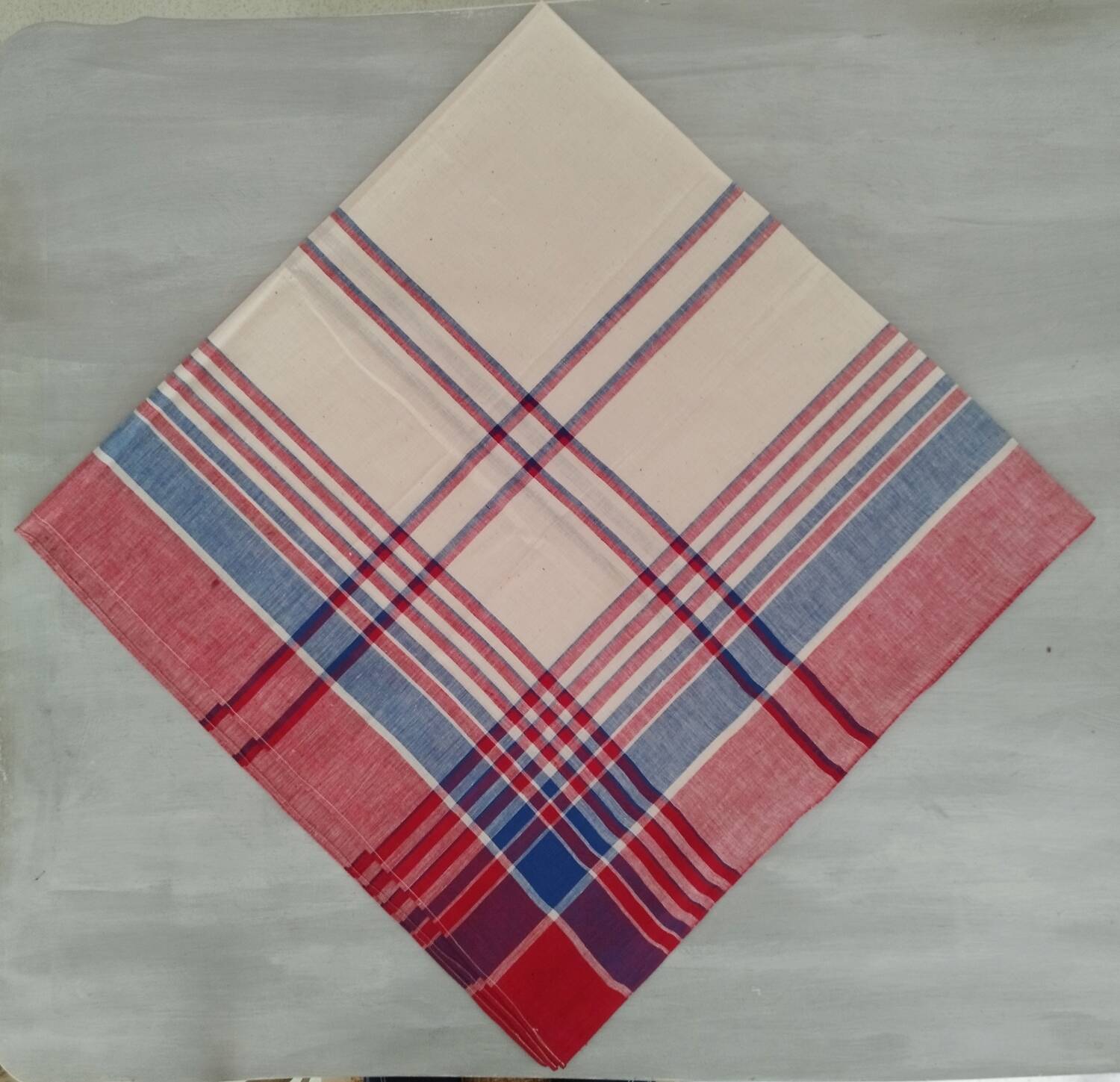 Square cotton tablecloth vintage red and blue checks and stripes