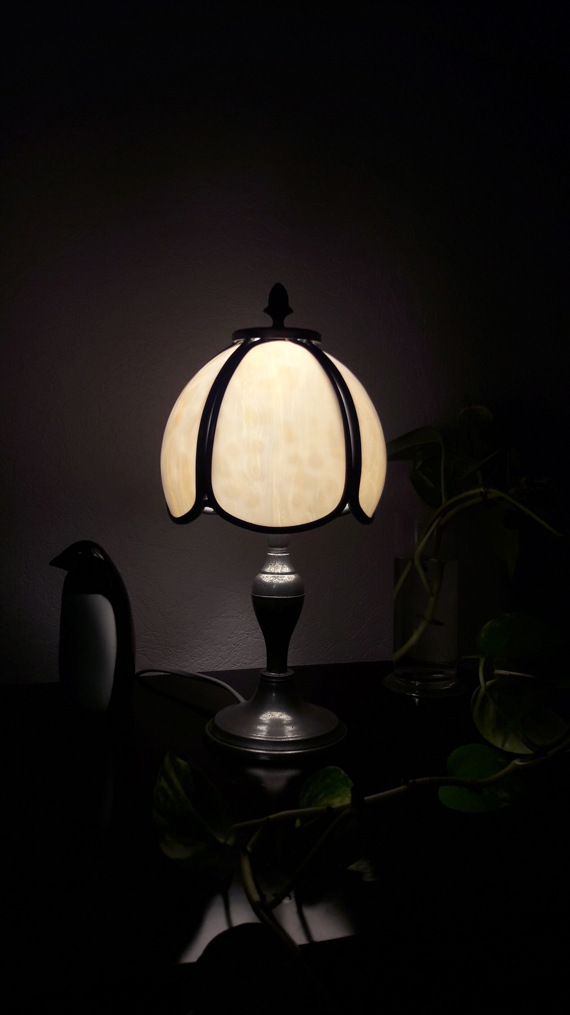 Tin lamp, stained glass, mushroom