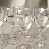 Suite of 8 engraved glass drip glasses from the 1930s 1940s