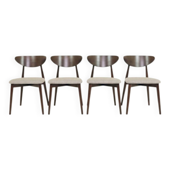 Set of 4 Modern Beech Wood Dining Chair, Herringbone red fabric