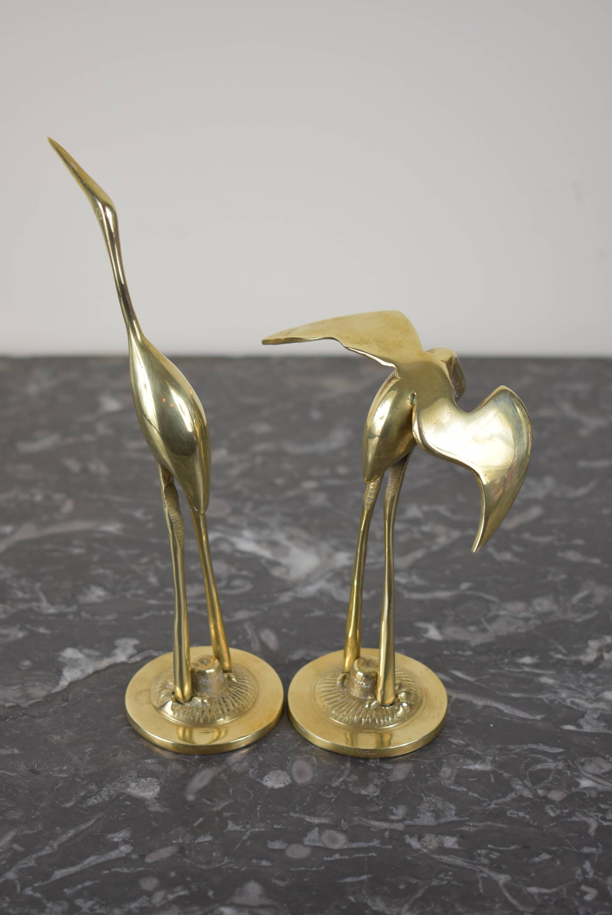 Pair of vintage brass heron