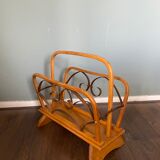 Vintage Wood and Brass Magazine Rack, 1930s