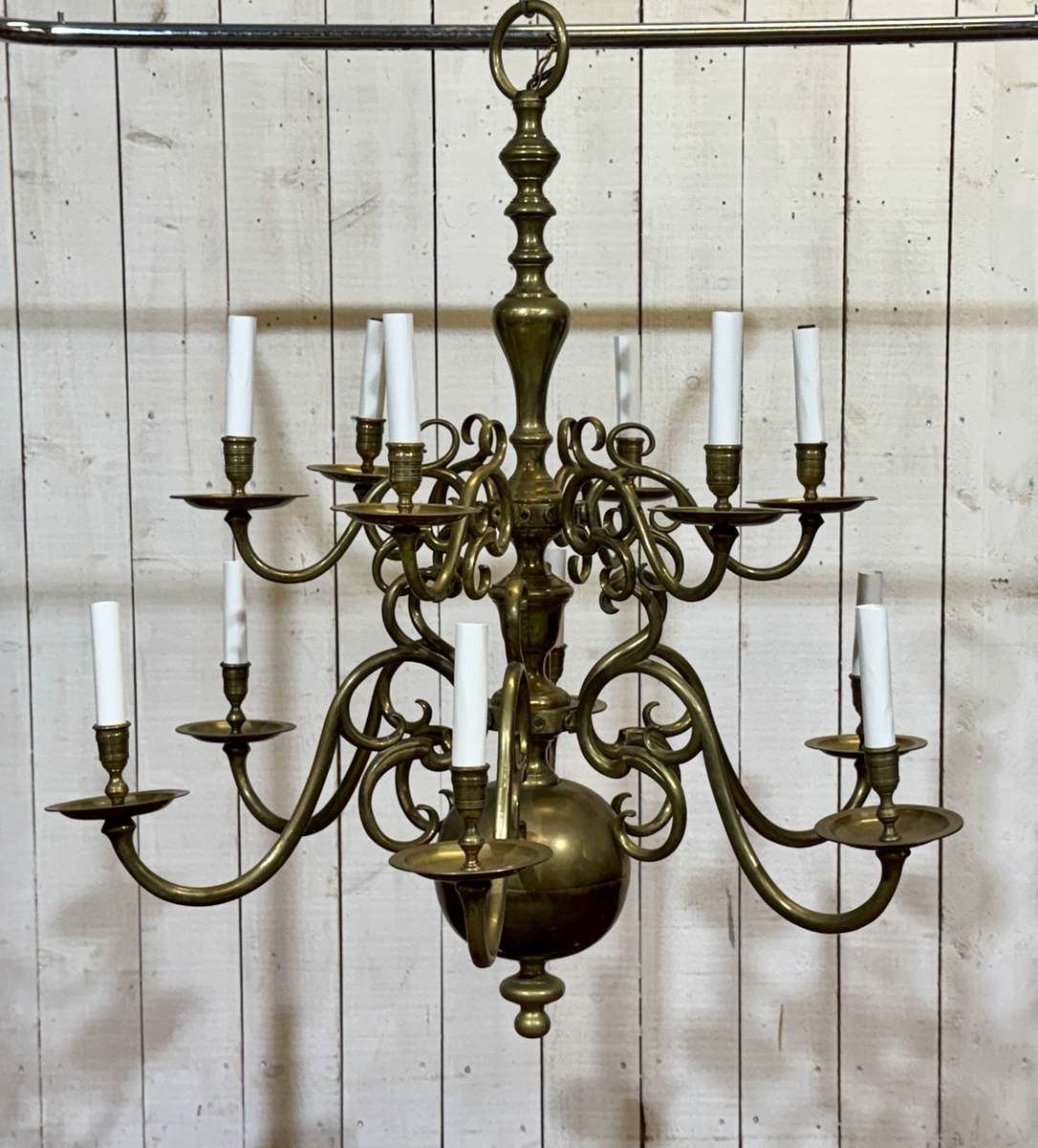 Lustre hollandais en laiton à 2 étages 12feux