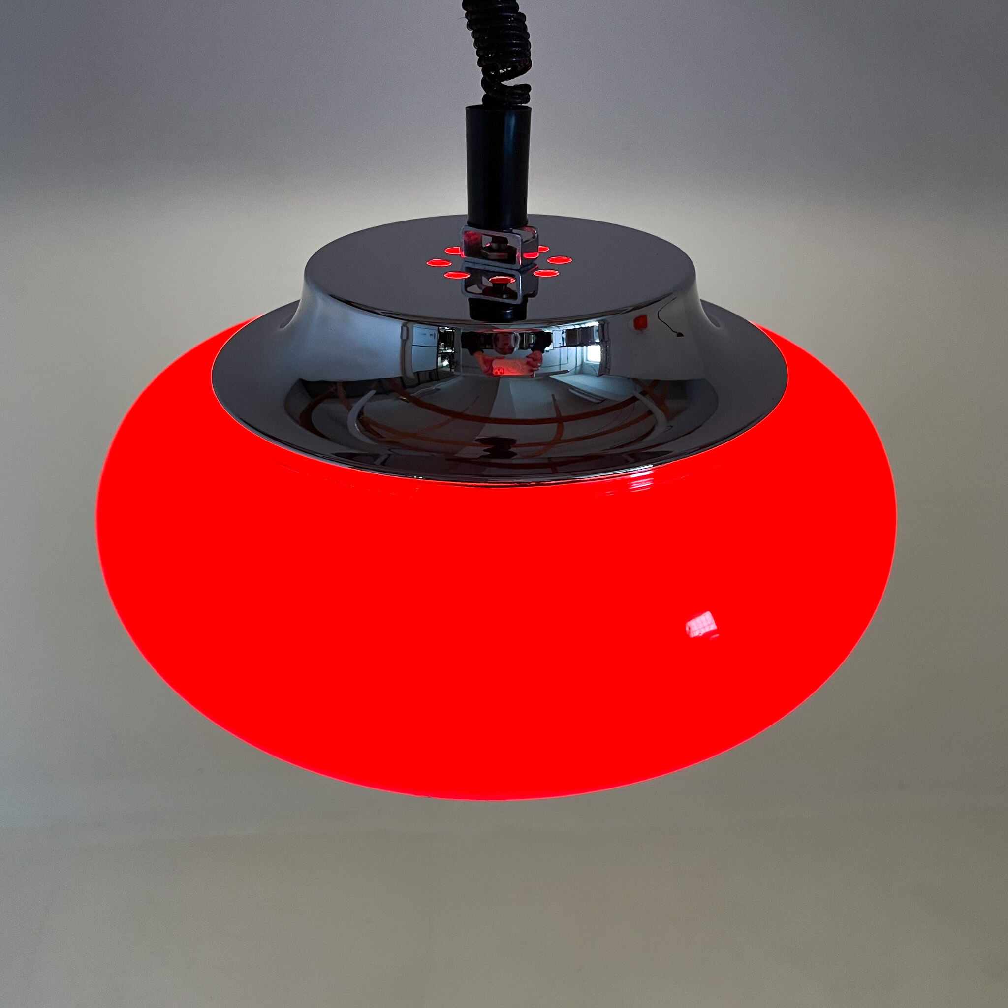 Mid century red pendant by Harvey Guzzini for Meblo, Italy