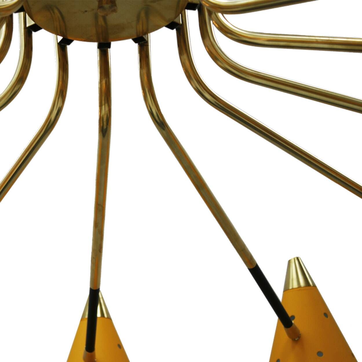 Mid-Century Modern Italian Yellow Lacquered Metal and Brass Pendant Lamp