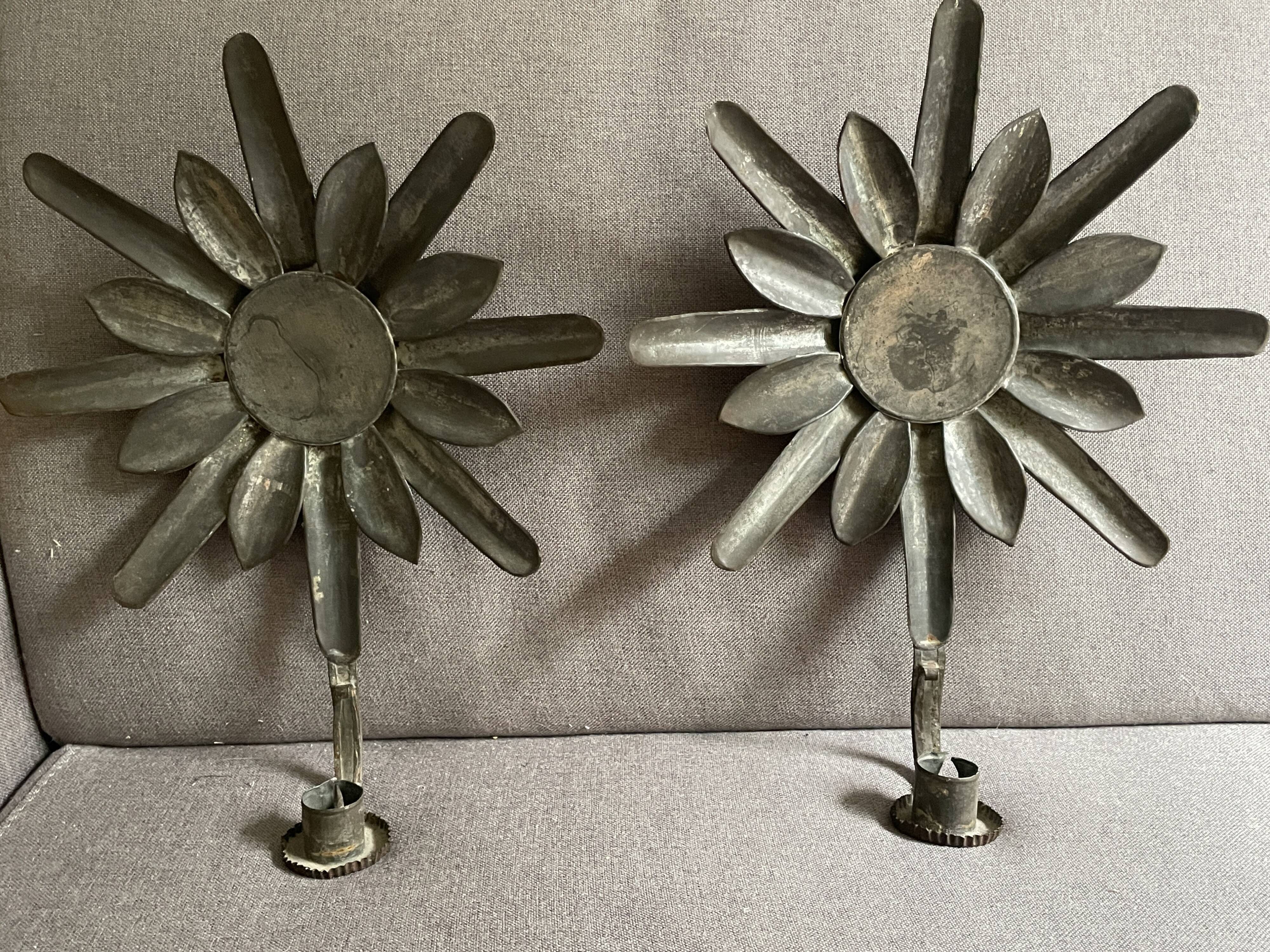 Paire d’appliques unique, fleurs métal 1960-70