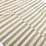 210x300 cm Natural Turkish Kilim, Striped white and brown kilim carpet