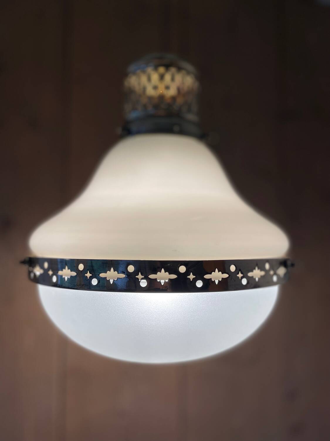 1920s opaline glass and brass pendant light