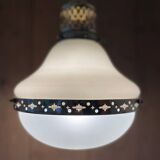 1920s opaline glass and brass pendant light