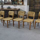 Set of 6 woven rope chairs by Adrien Audoux & Frida Minet for Vibo Versoul 1940's