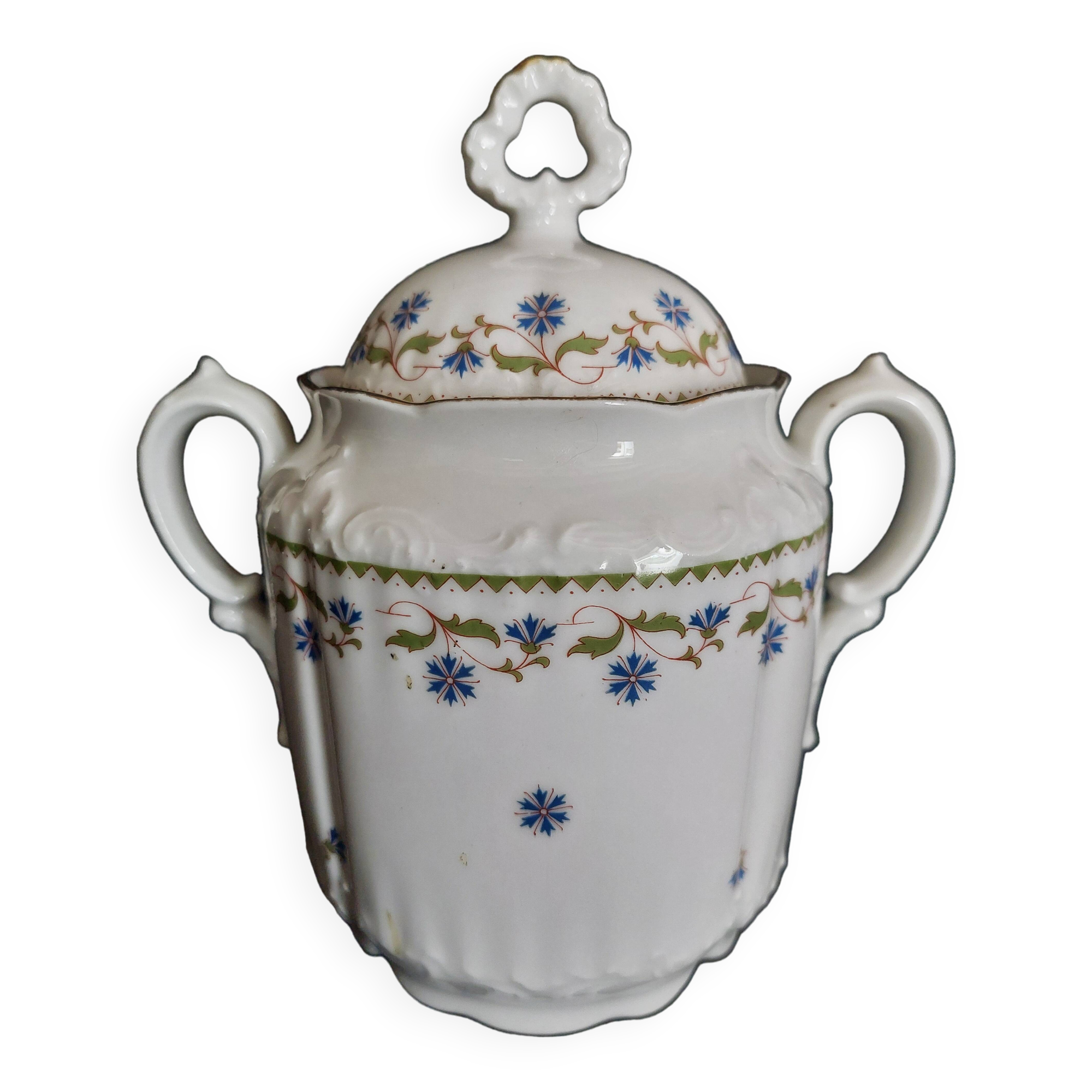 Sugar bowl decorated with cornflowers Limoges first half of the 20th century