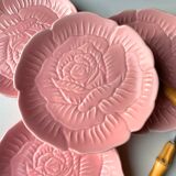 4 vintage rose shaped barbotine plates