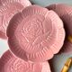 4 vintage rose shaped barbotine plates