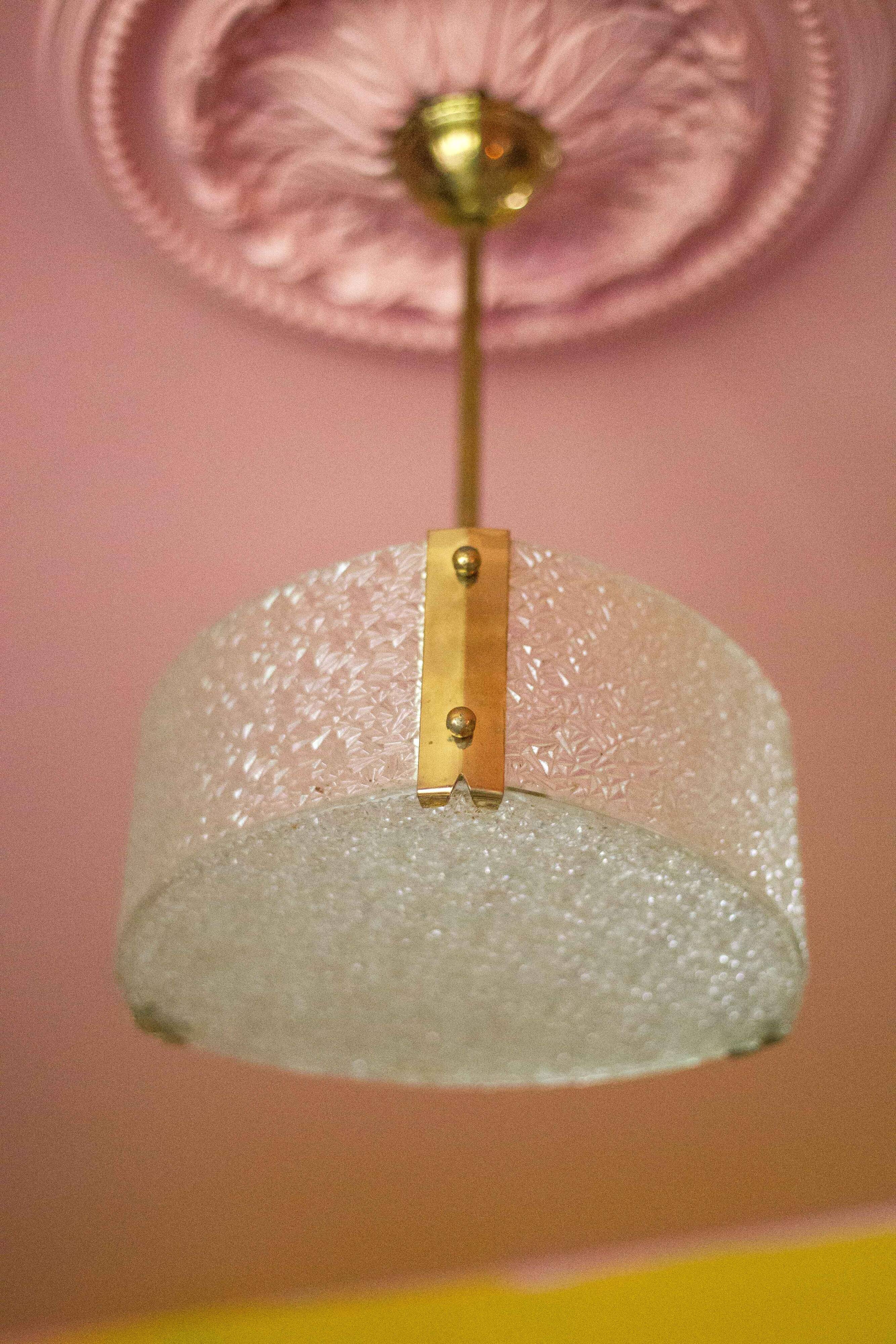 Vintage glass and brass pendant light, vintage chandelier, triangular ceiling lamp, pendant light