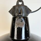Industrial Black Enamel Factory Lamp with Cast Iron Top, 1950s