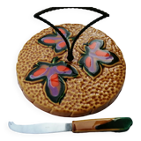 Vallauris cheese board + knife with colored leaf decor